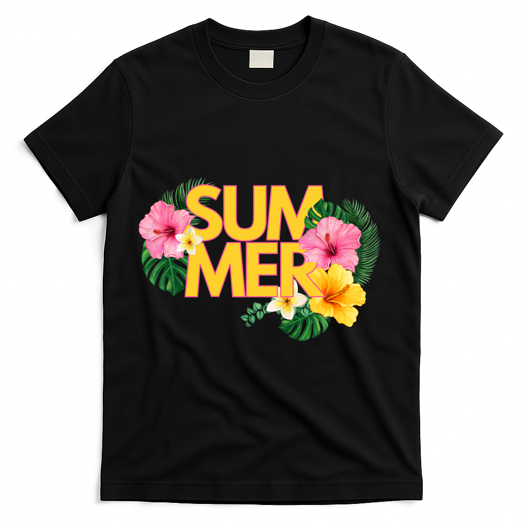 Summer Tropical Floral T-Shirt - Black