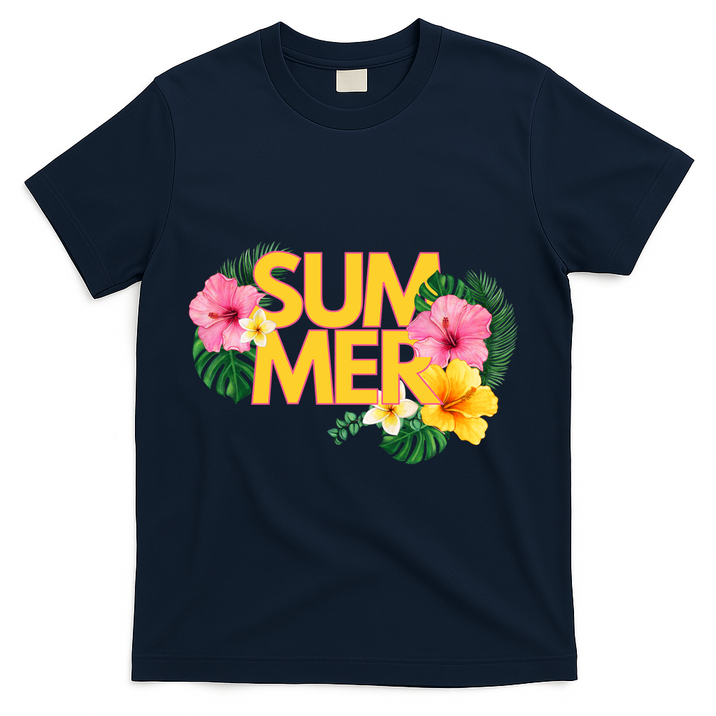 Summer Tropical Floral T-Shirt - Navy