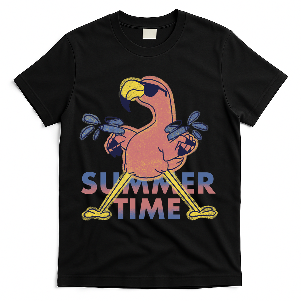 Summer Time Flamingo T-Shirt - Black