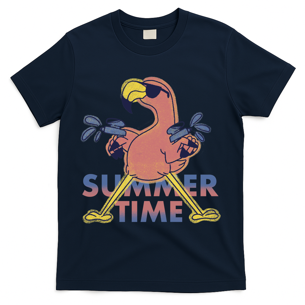 Summer Time Flamingo T-Shirt - Navy