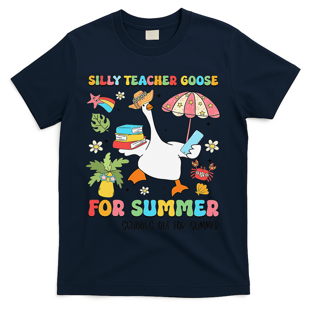 Silly Teacher Goose On The Loose Summer T-Shirt - Navy
