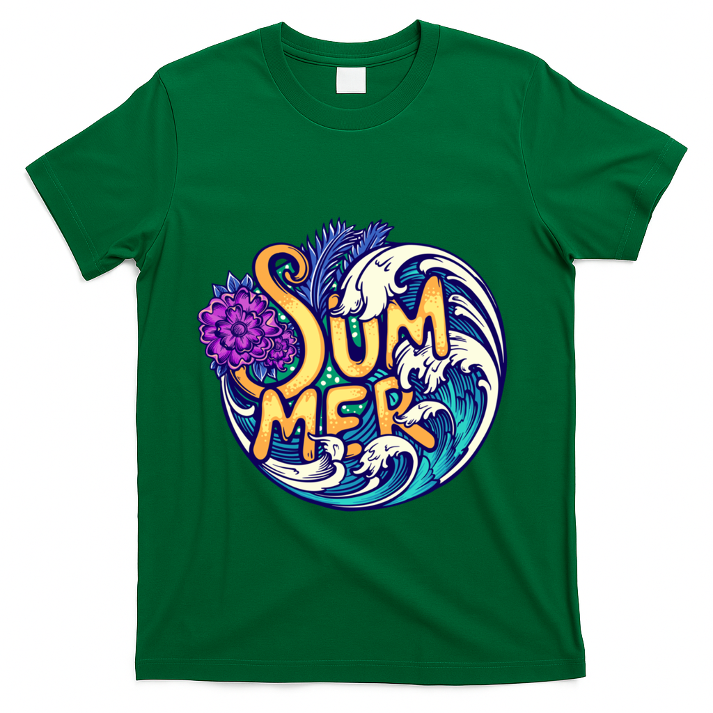 Summer Tropical Ocean Wave T-Shirt - Green