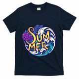 Summer Tropical Ocean Wave T-Shirt - Navy