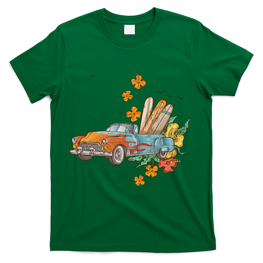 Surfing Tropical Summer Retro Truck T-Shirt - Green