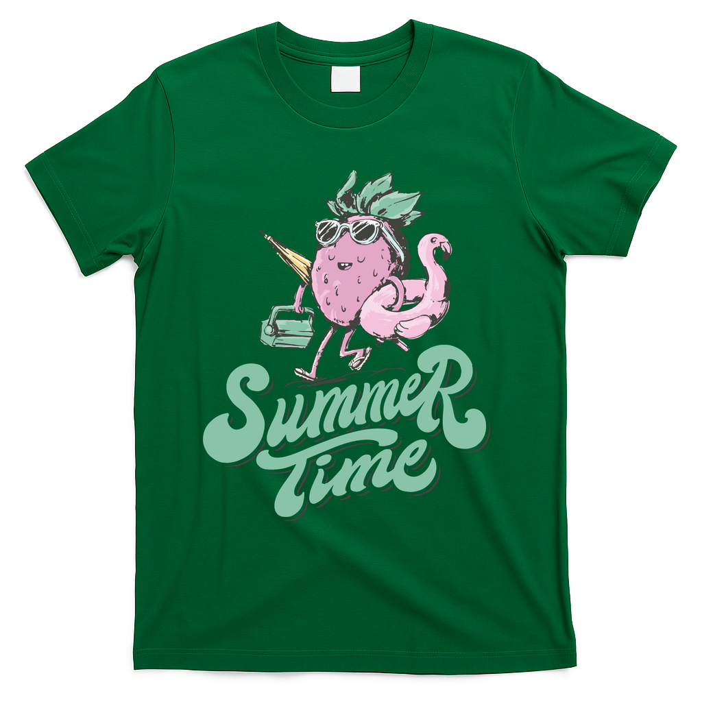 Summer Time Strawberry Retro Beach T-Shirt - Green