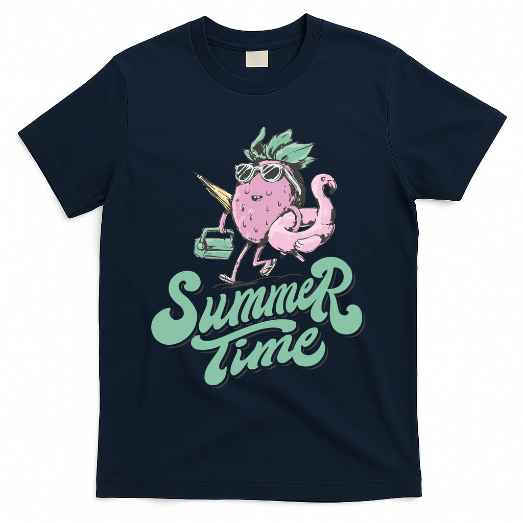 Summer Time Strawberry Retro Beach T-Shirt - Navy