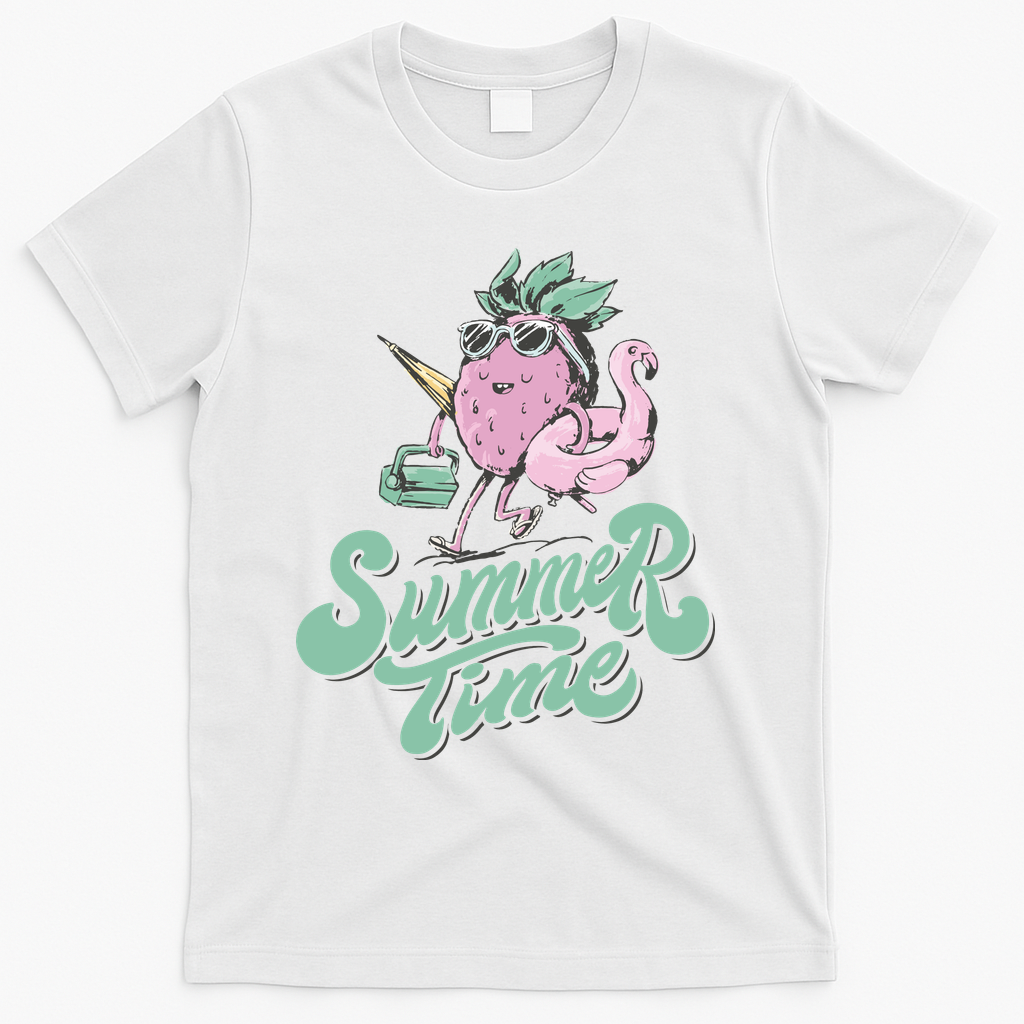 Summer Time Strawberry Retro Beach T-Shirt - White