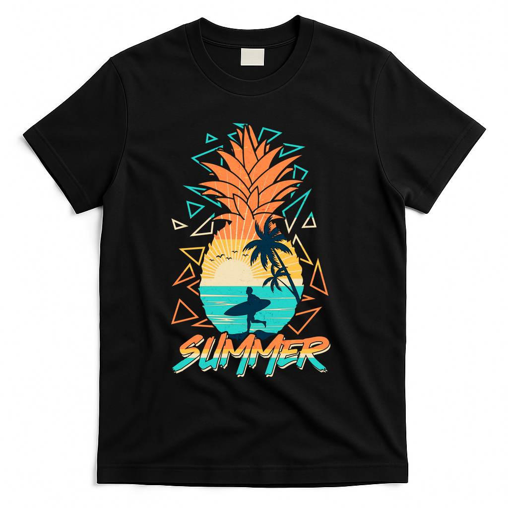 Summer Time Sufer Pineapple T-Shirt - Black