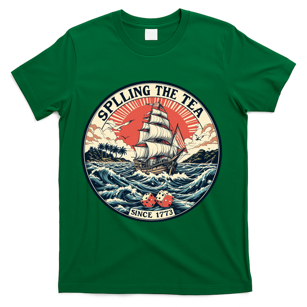 Spilling The Tea Since 1773 Vintage Emblem T-Shirt - Green
