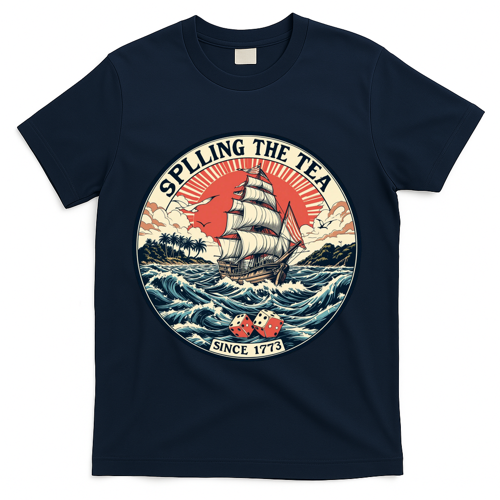 Spilling The Tea Since 1773 Vintage Emblem T-Shirt - Navy