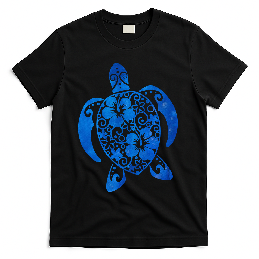 Summer Tropical Turtle T-Shirt - Black