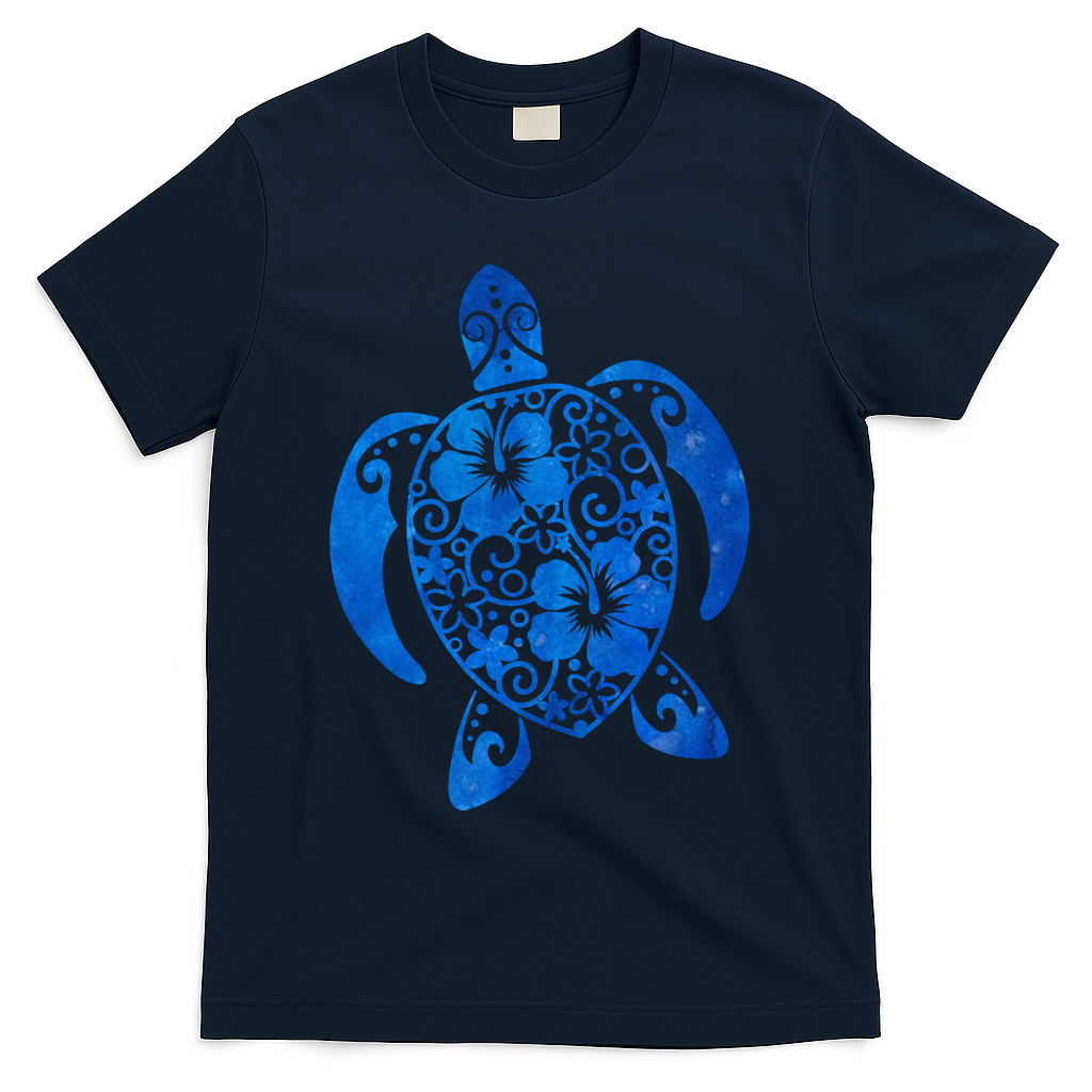 Summer Tropical Turtle T-Shirt - Navy
