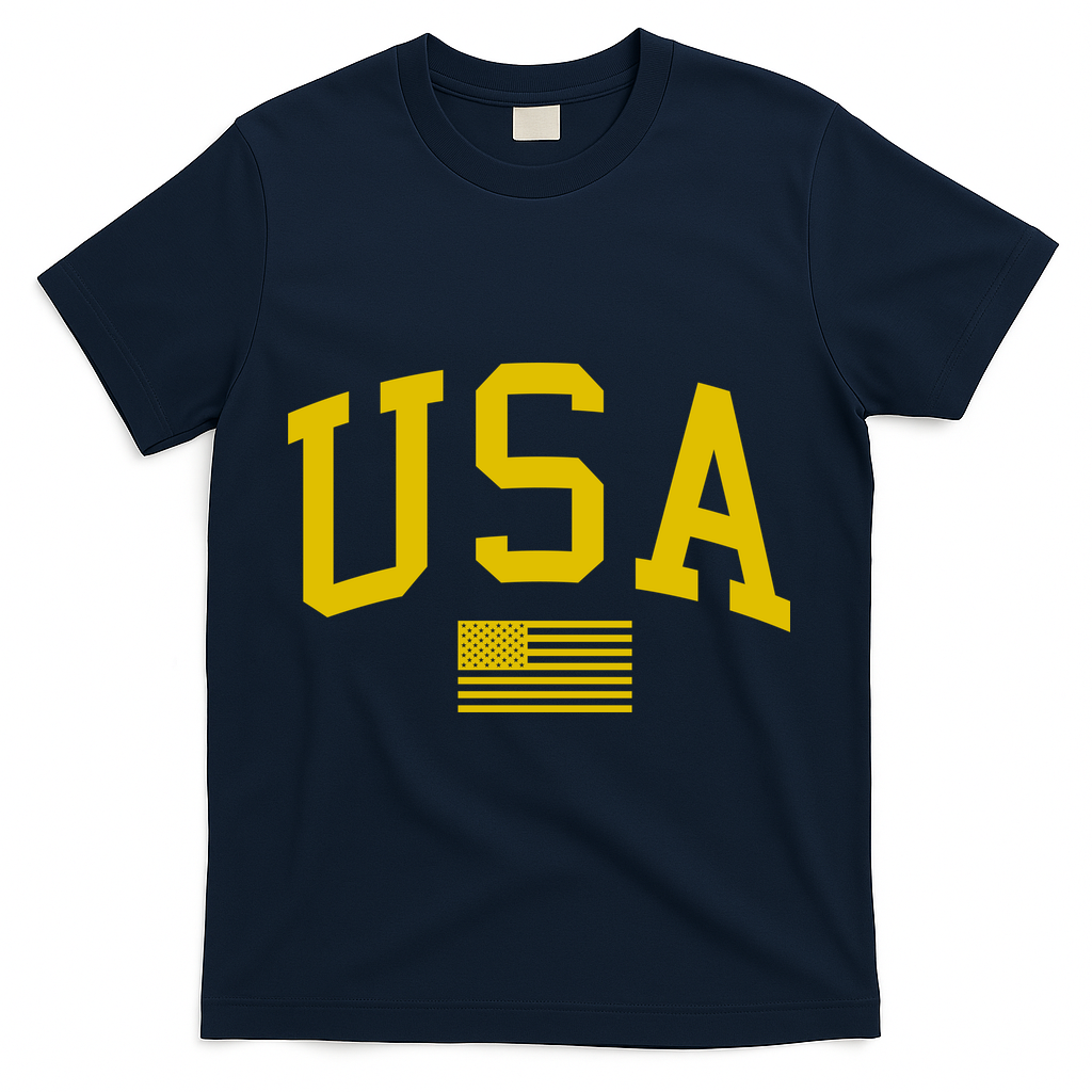 Simplified USA Flag Sports Fan Varsity T-Shirt - Navy