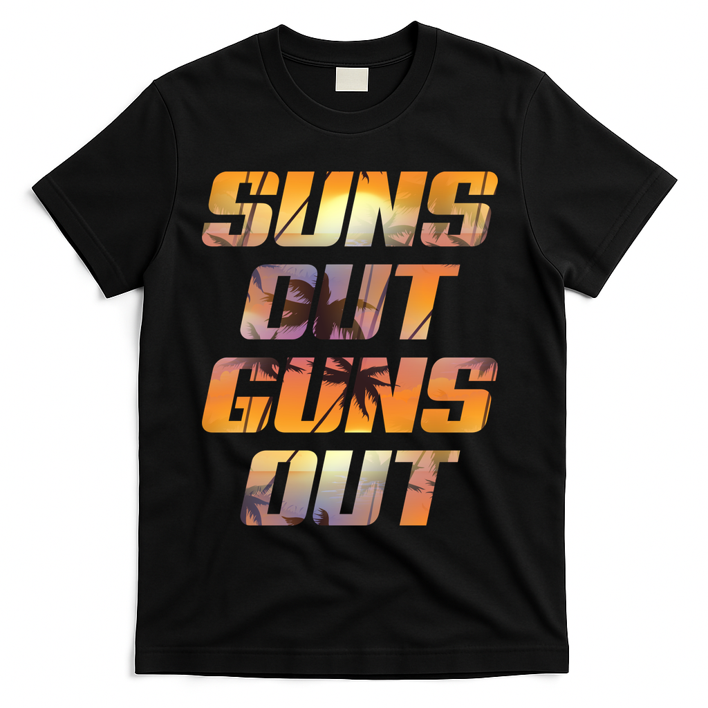 Suns Out Guns Out Summer T-Shirt - Black