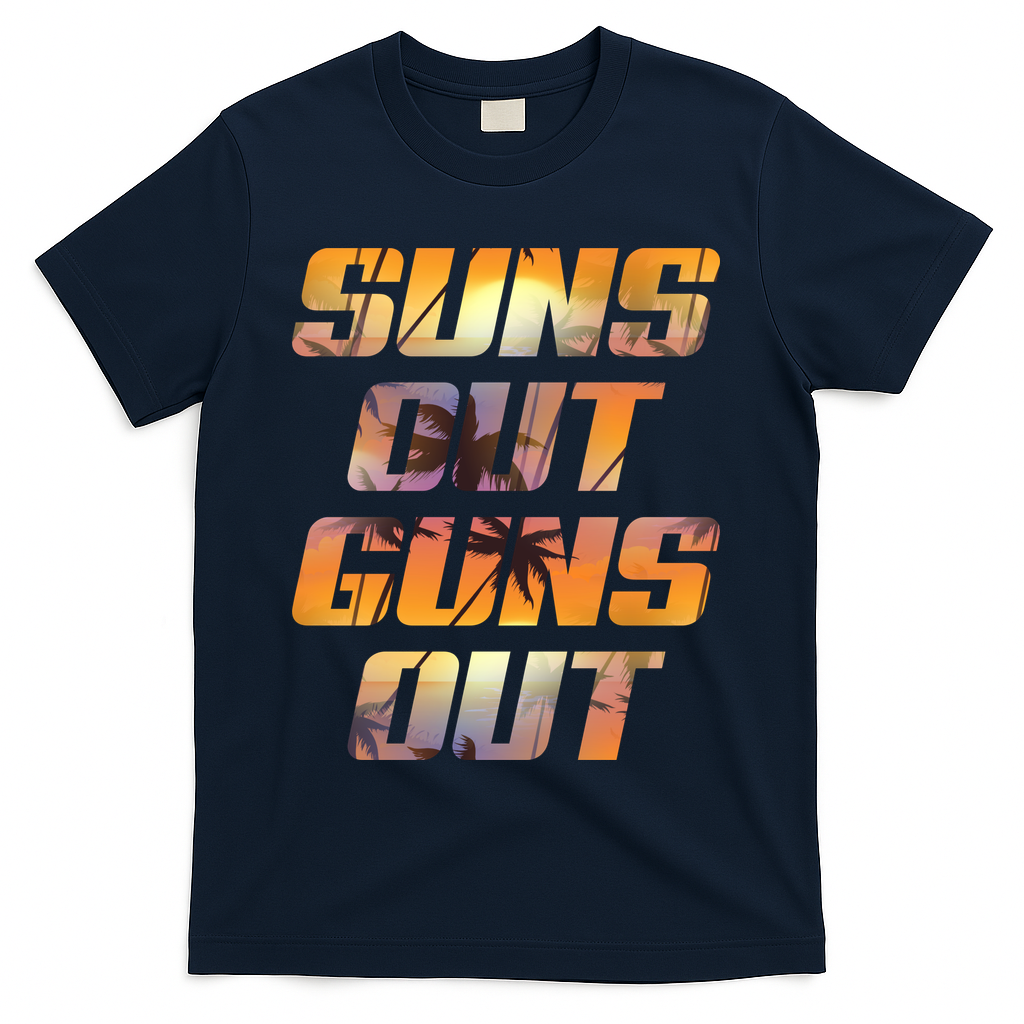 Suns Out Guns Out Summer T-Shirt - Navy