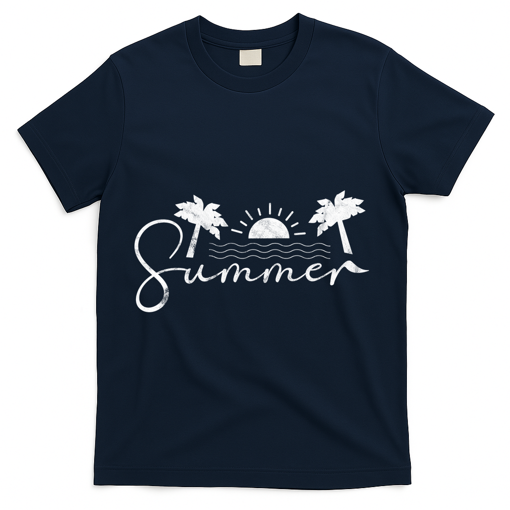 Summer Vintage Beach T-Shirt - Navy