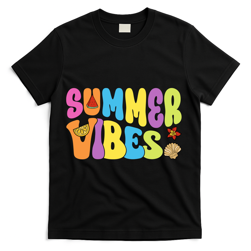 Summer Vibes Beach Life Vacation T-Shirt - Black