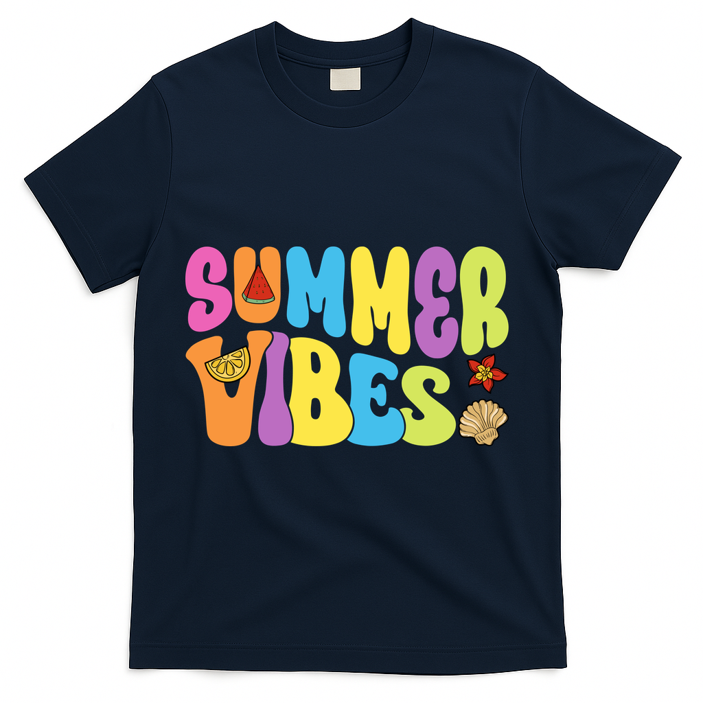 Summer Vibes Beach Life Vacation T-Shirt - Navy