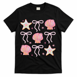 Summer Vibe Coquette Bow Pearl Clam Starfish Cotton Candy T-Shirt - Black