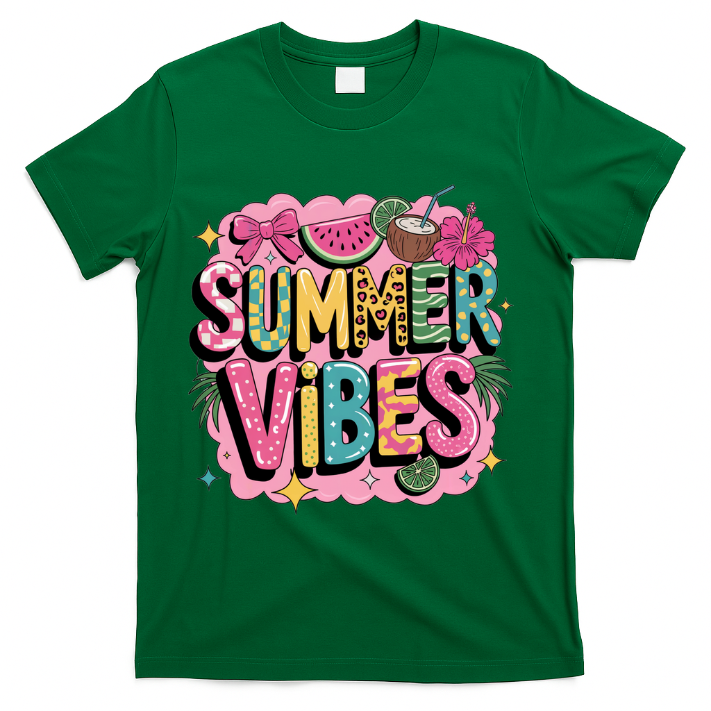 Summer Vibes Couqette Bow Melon T-Shirt - Green