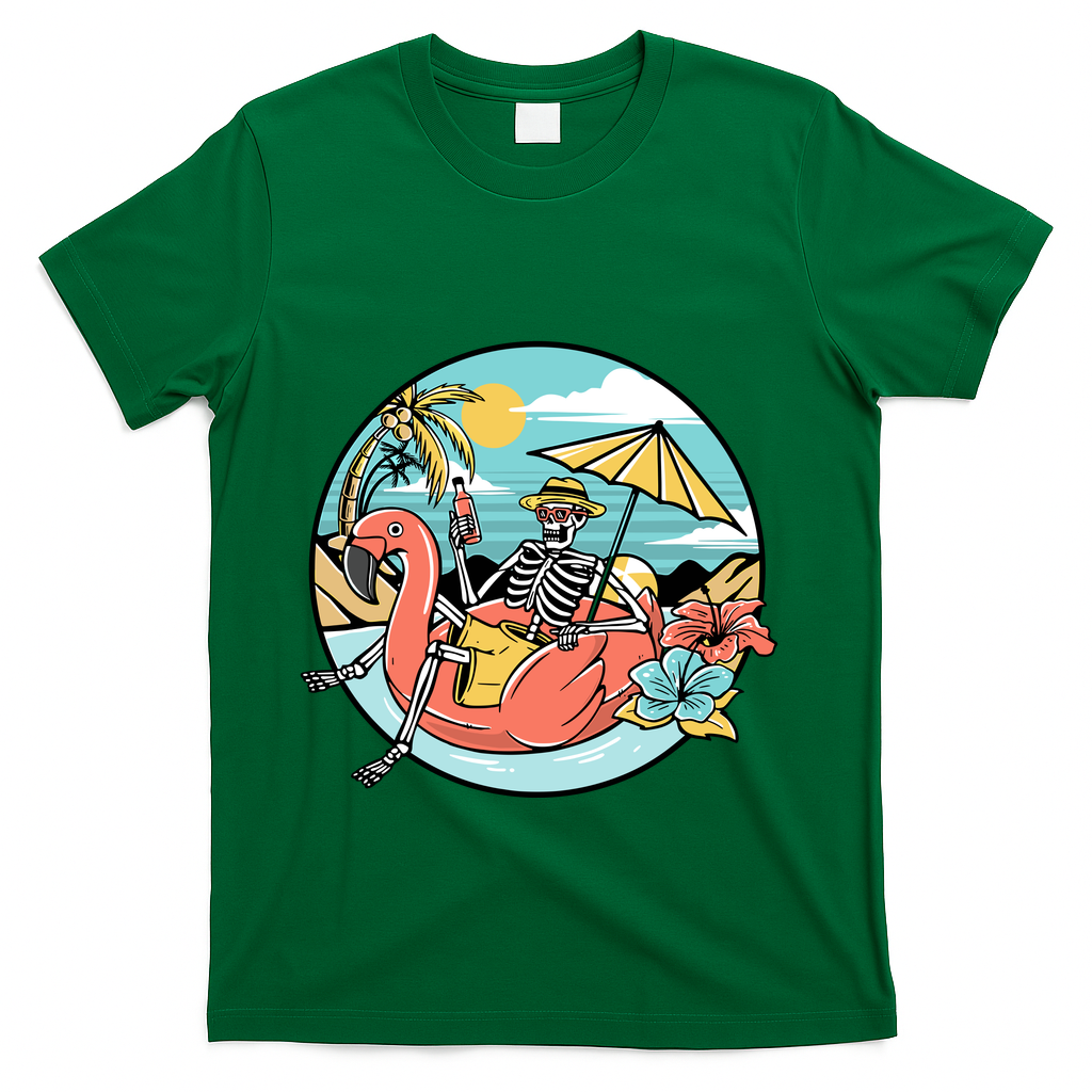 Summer Vibes Chill Vibes Only Hippie Skeleton T-Shirt - Green