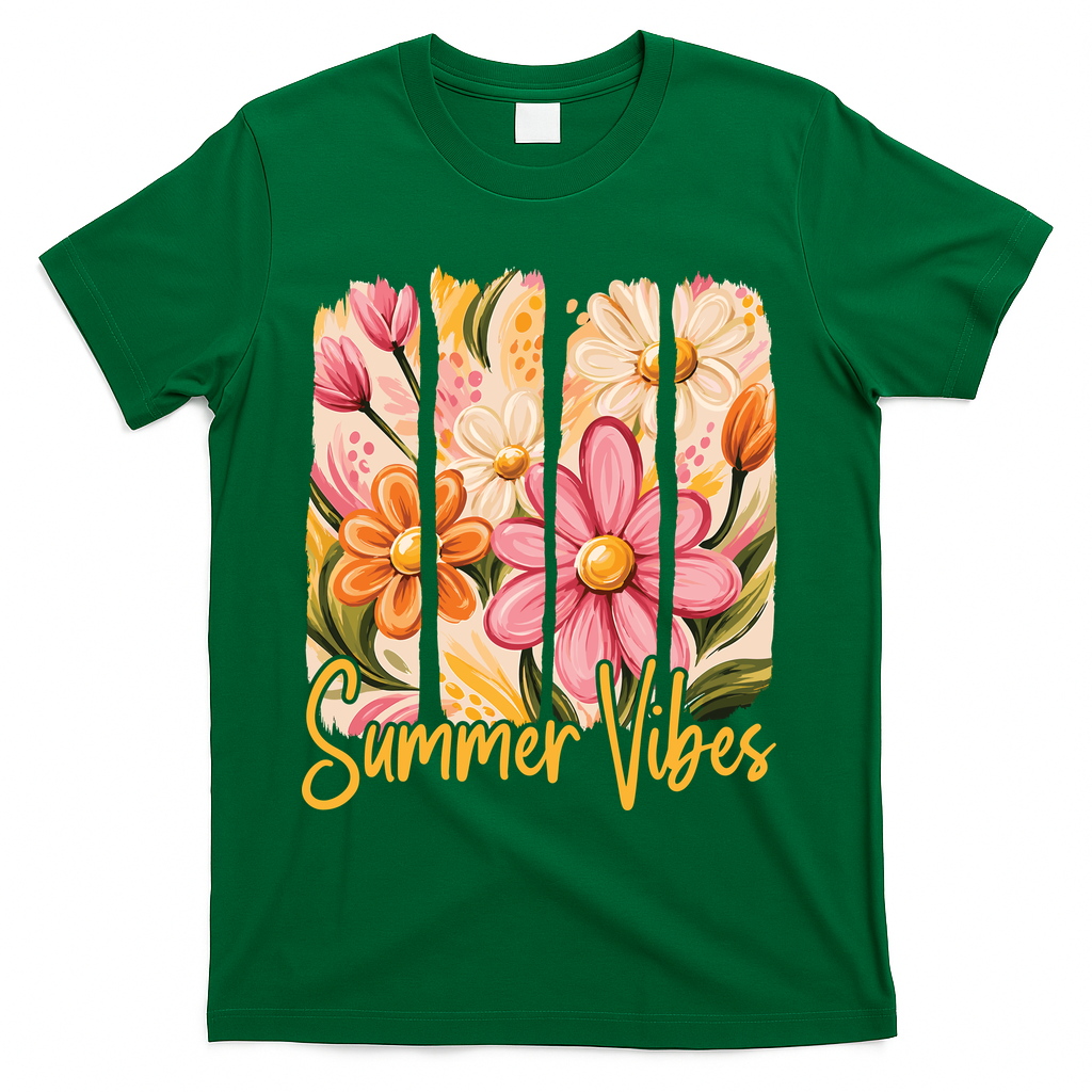 Summer Vibes Floral Beach Life T-Shirt - Green