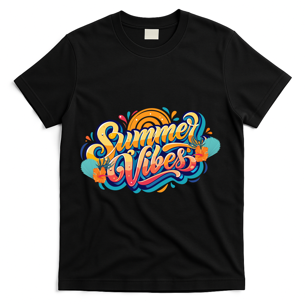 Summer Vibes Family Beach Summer Holiday T-Shirt - Black