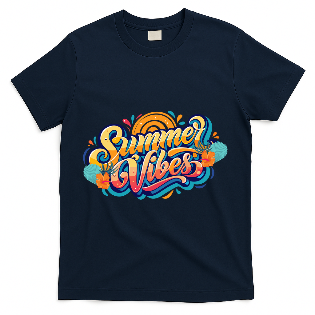 Summer Vibes Family Beach Summer Holiday T-Shirt - Navy