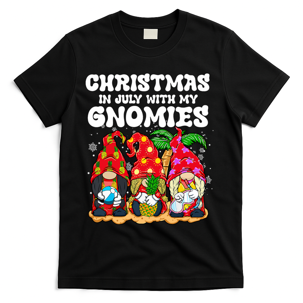 Summer Vacation Gnomes Lover Funny Christmas In July T-Shirt - Black
