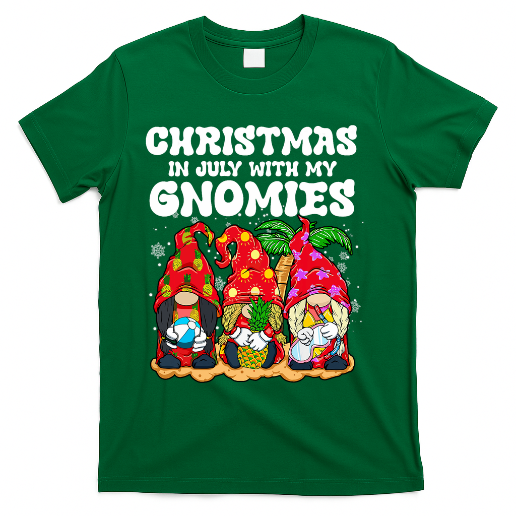 Summer Vacation Gnomes Lover Funny Christmas In July T-Shirt - Green