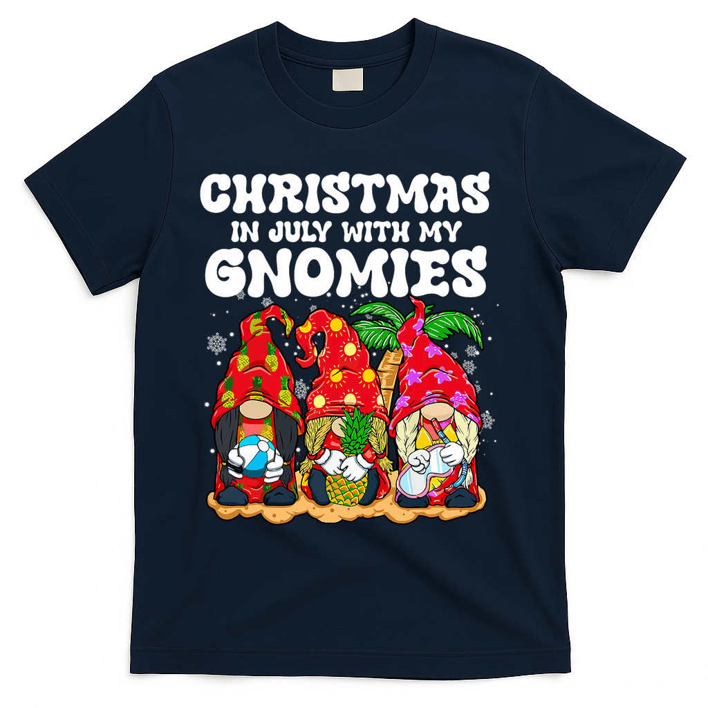 Summer Vacation Gnomes Lover Funny Christmas In July T-Shirt - Navy