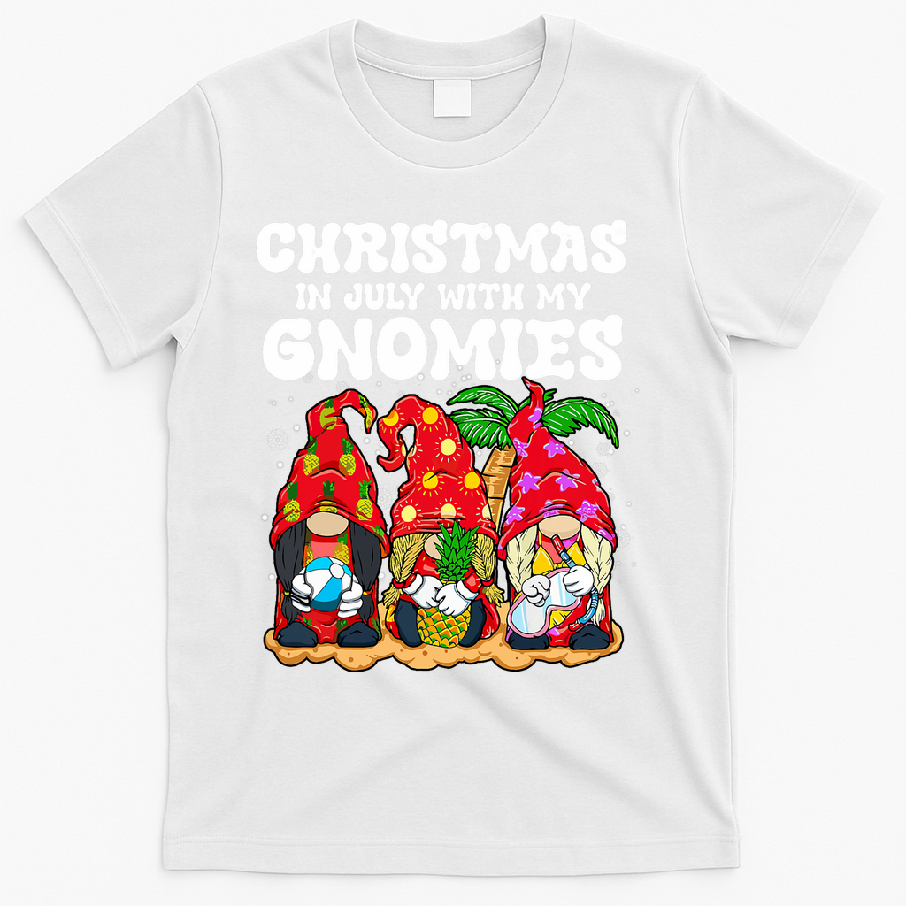 Summer Vacation Gnomes Lover Funny Christmas In July T-Shirt - White