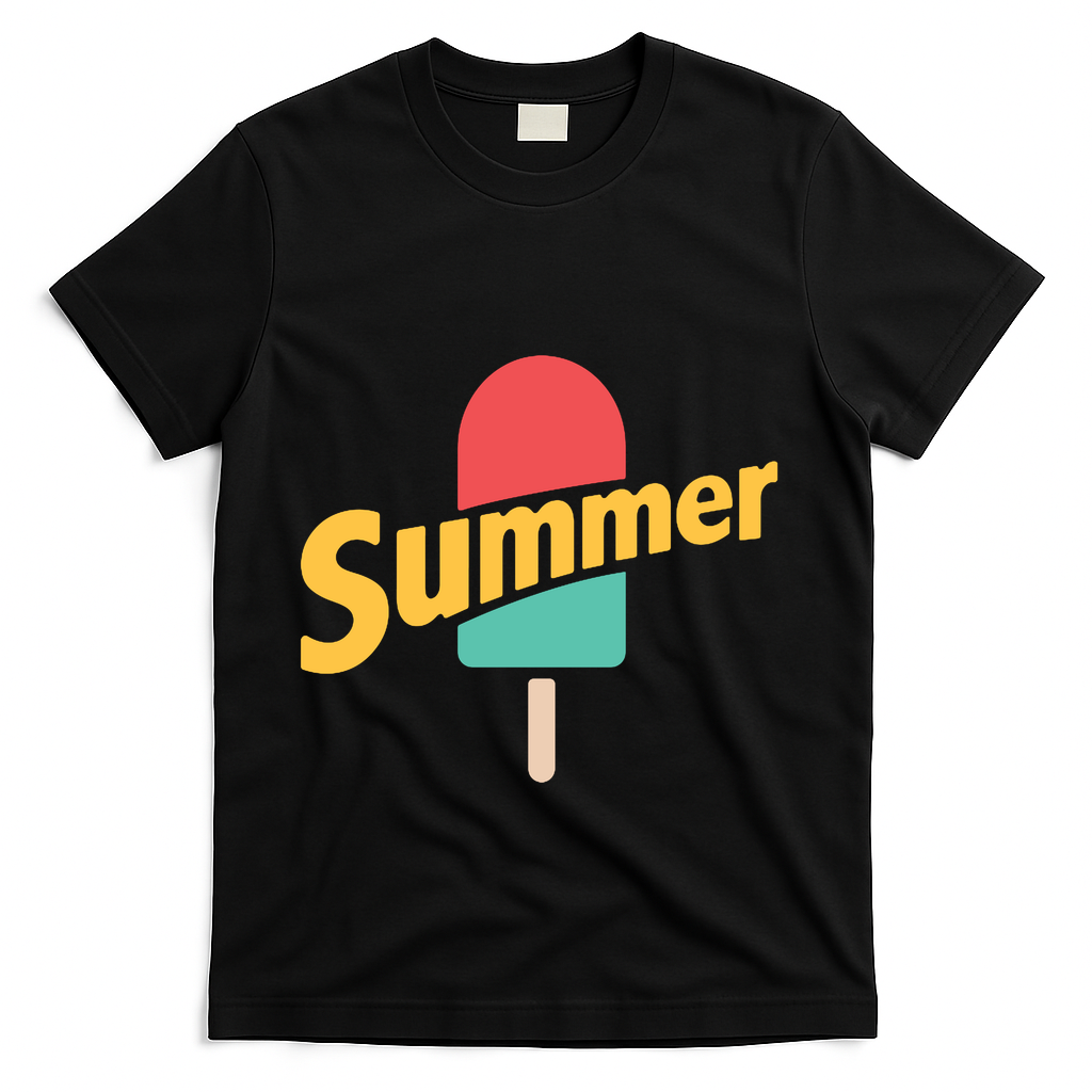 Summer Vacation Ice Cream Popsicle T-Shirt - Black