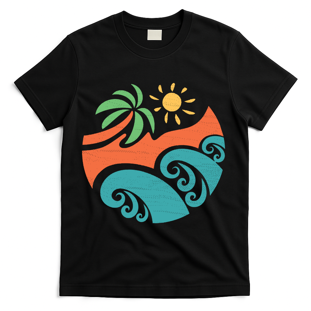 Summer Vacation Ocean Waves T-Shirt - Black