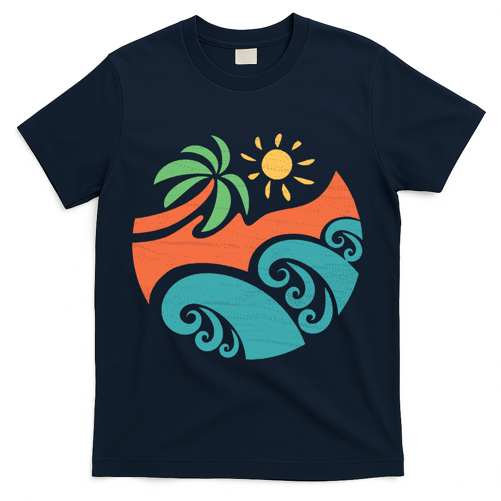 Summer Vacation Ocean Waves T-Shirt - Navy