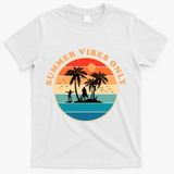 Summer Vibes Only Retro Beach Sunset T-Shirt - White