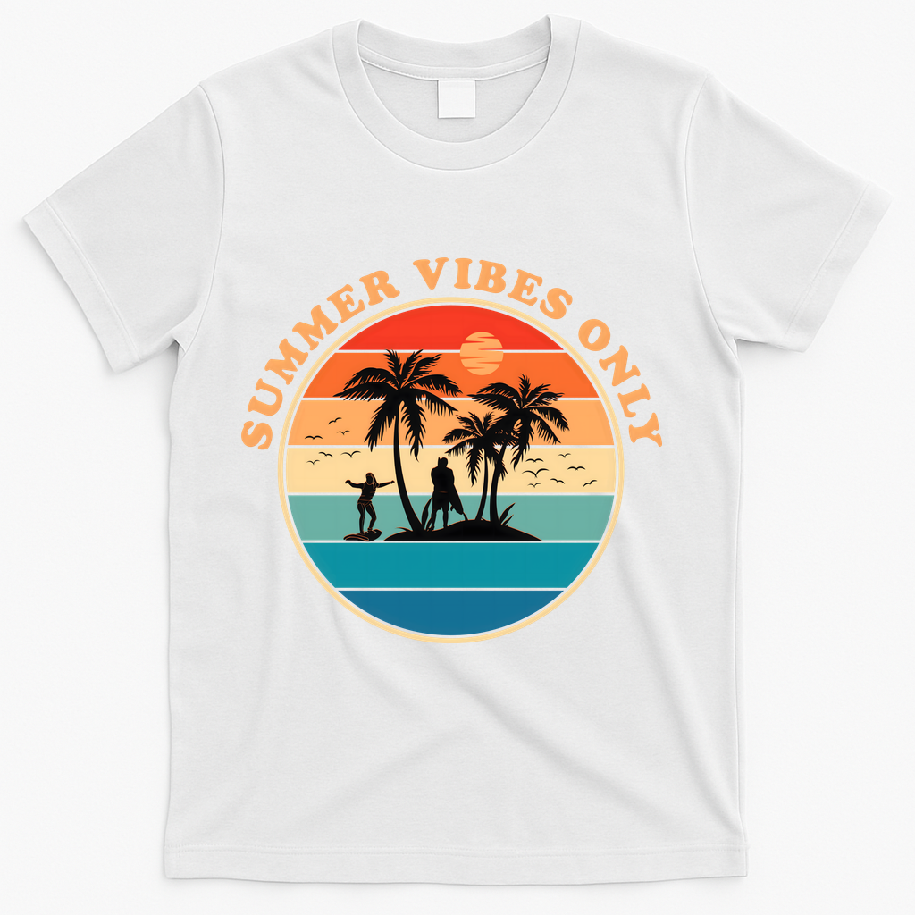 Summer Vibes Only Retro Beach Sunset T-Shirt - White