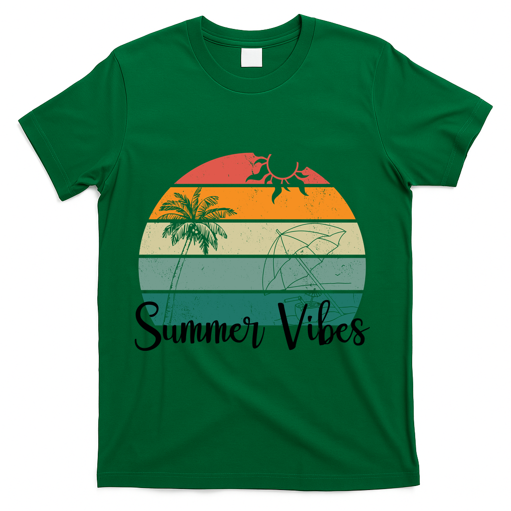 Summer Vibes Palm Trees Retro Sunset T-Shirt - Green