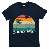 Summer Vibes Palm Trees Retro Sunset T-Shirt - Navy