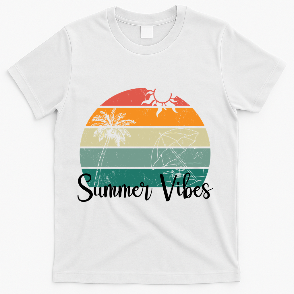 Summer Vibes Palm Trees Retro Sunset T-Shirt - White