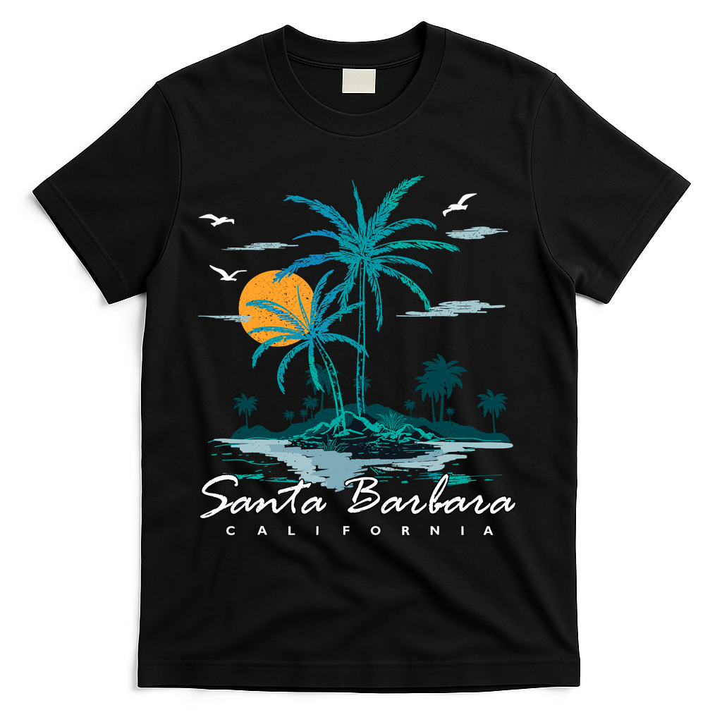 Summer Vacation Retro Sunset California Santa Barbara T-Shirt - Black