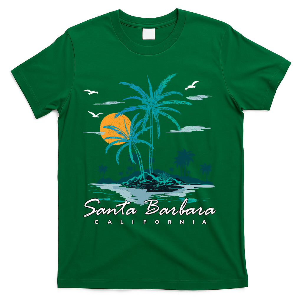 Summer Vacation Retro Sunset California Santa Barbara T-Shirt - Green