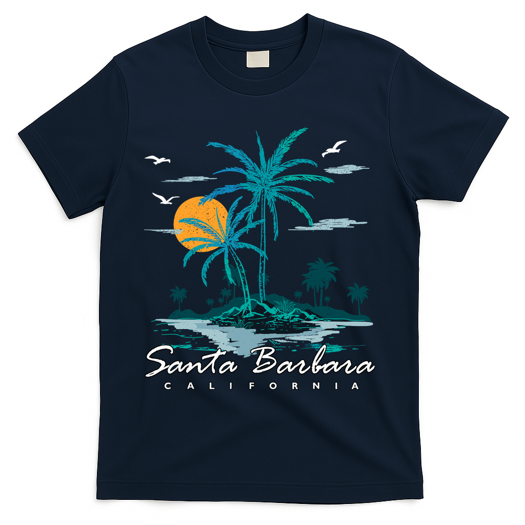 Summer Vacation Retro Sunset California Santa Barbara T-Shirt - Navy