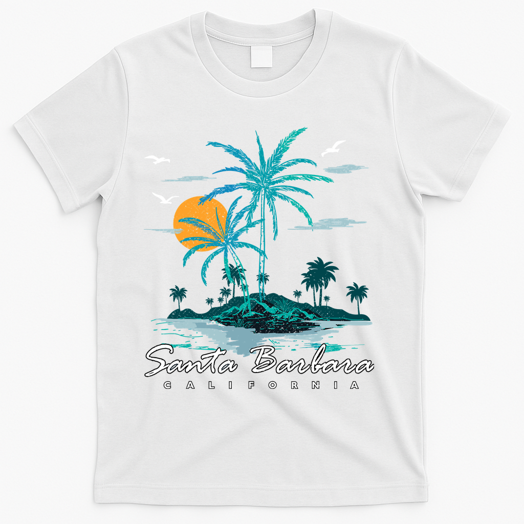 Summer Vacation Retro Sunset California Santa Barbara T-Shirt - White