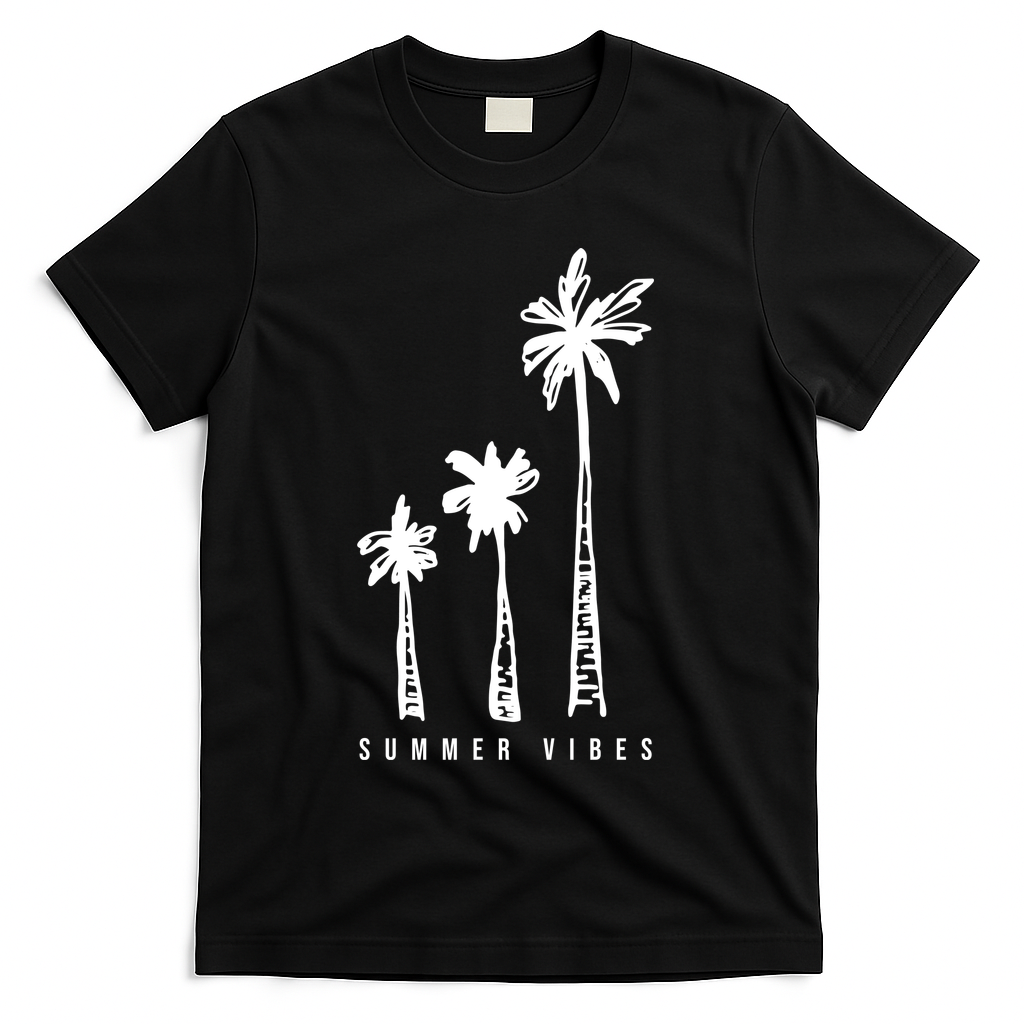 Summer Vibes Retro Palm Tree T-Shirt - Black