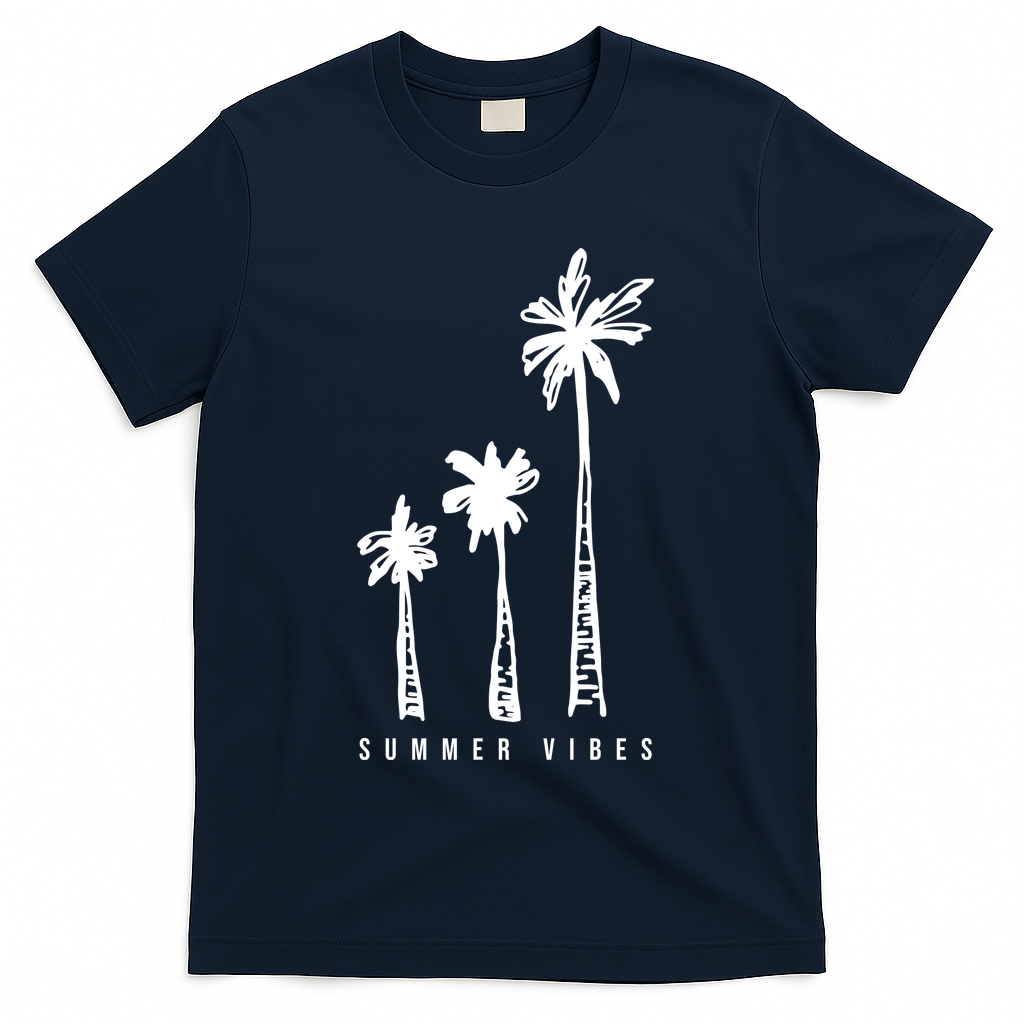 Summer Vibes Retro Palm Tree T-Shirt - Navy