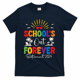 Summer Vacation Retro SchoolS Out Forever Retirement 2024 T-Shirt - Navy