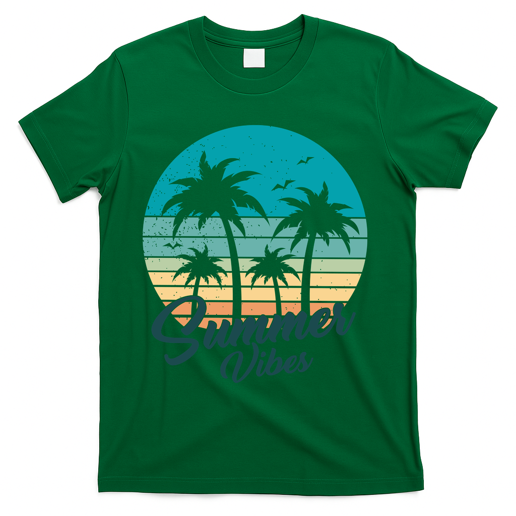 Summer Vibes Retro Sunset Vintage Palm Tree T-Shirt - Green
