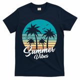 Summer Vibes Retro Sunset Vintage Palm Tree T-Shirt - Navy