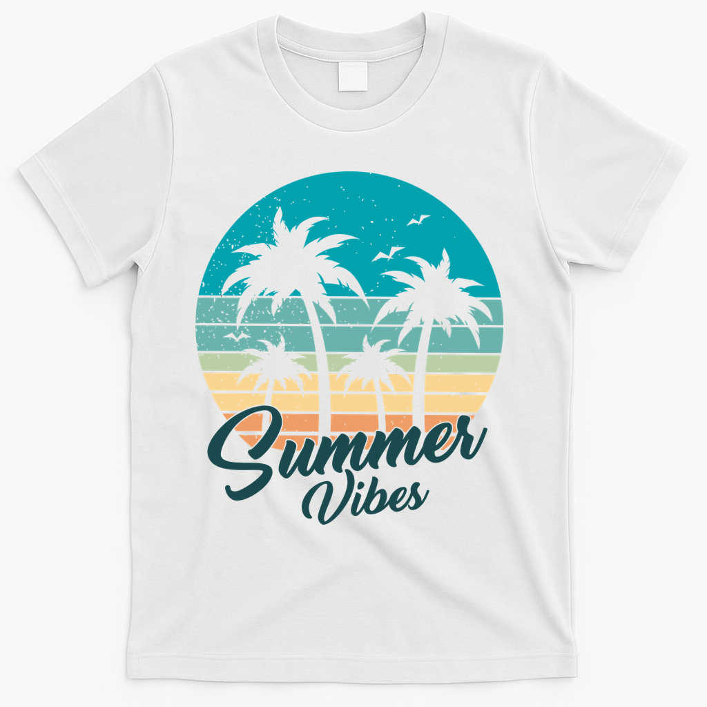 Summer Vibes Retro Sunset Vintage Palm Tree T-Shirt - White